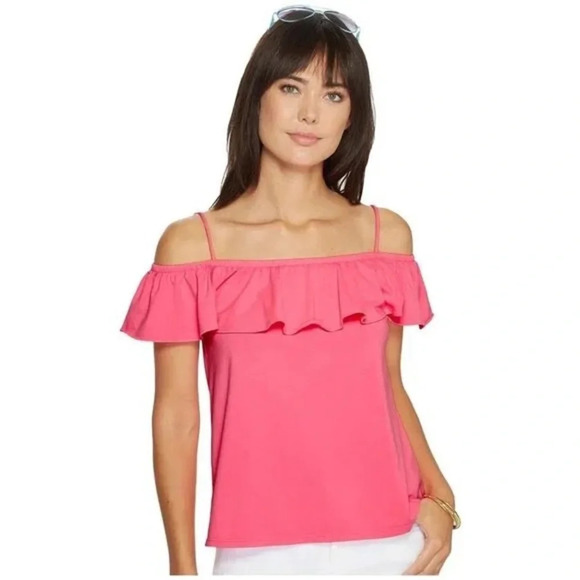 Lilly Pulitzer TAMIAMI OFF THE SHOULDER Knit TOP Paradise Pink Size XS - Picture 1 of 6